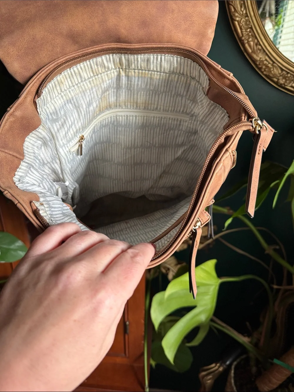 Universal Thread Tan Floral Laser-Cut Faux-Leather Backpack